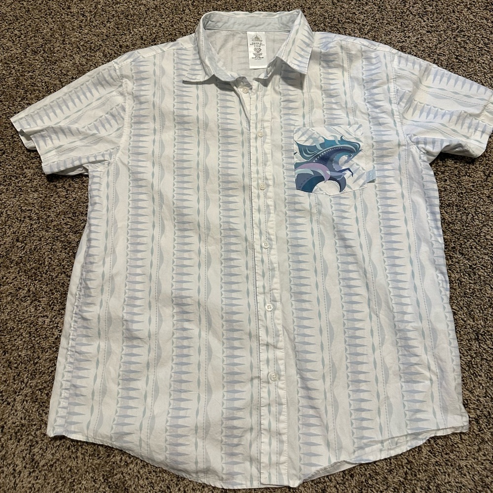 Disney Frozen Men's White and Blue Patterned Shirt